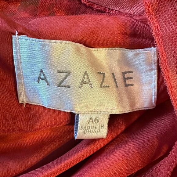 Azazie Rust Maxi Sheer Lace Back Halter Neck Dress Bridesmaid, Wedding Guest, 6 - Picture 8 of 9